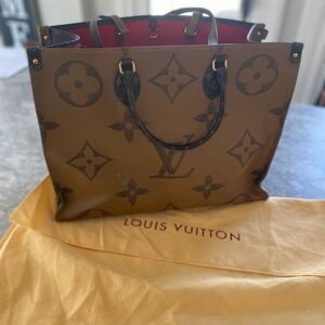 Louis Vuitton Brown Monogram Tote with Red Interior